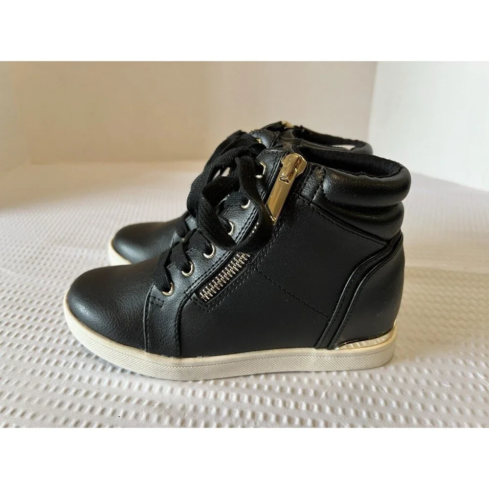 Aldo Black Wedge Shoes Sneakers With Gold Zippers Kids Size 13c EUC!